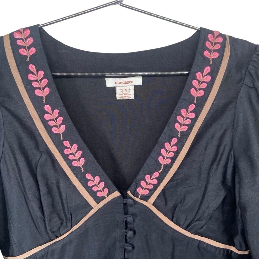 Sundance Black‎ Silk Blend Embroidered Long Sleeve Top Black Women's Size 4 - Picture 5 of 9